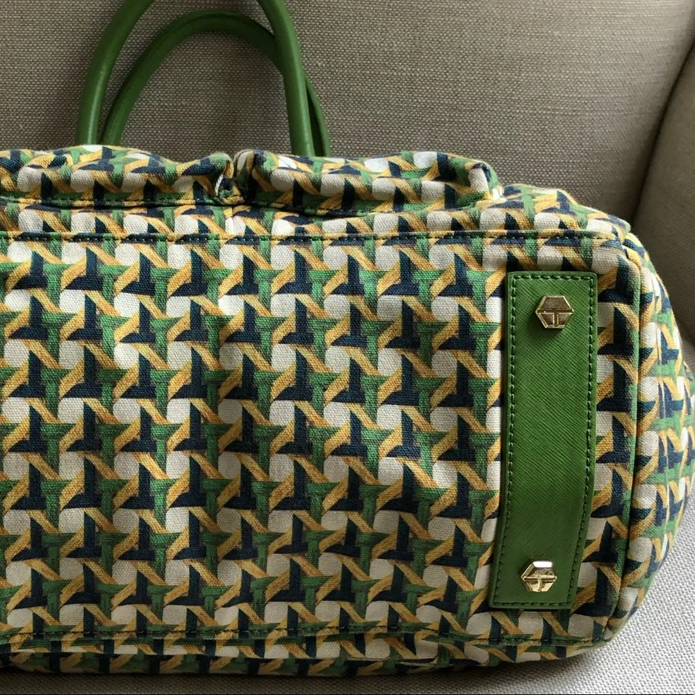 Tory Burch Tote Carryall Green Canvas Print Katie